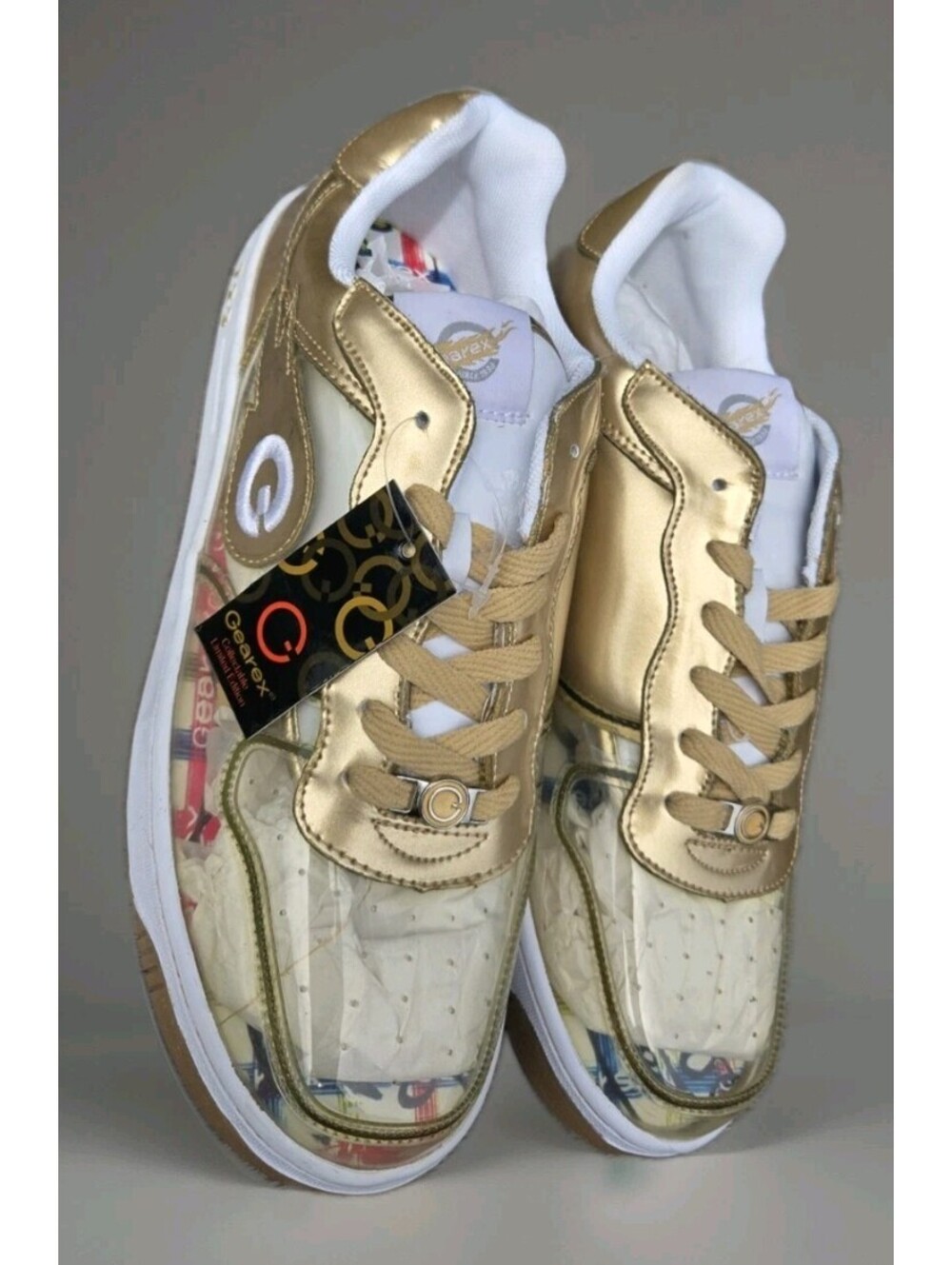 Gearex Gold And Transparent Sneakers Shoes Size US10 UK9 EUR43 CM28.5 NWT